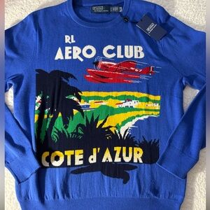 NWT Polo Ralph Lauren Blue Sweater Men's small Cote D'azur RL Aero Club $348
